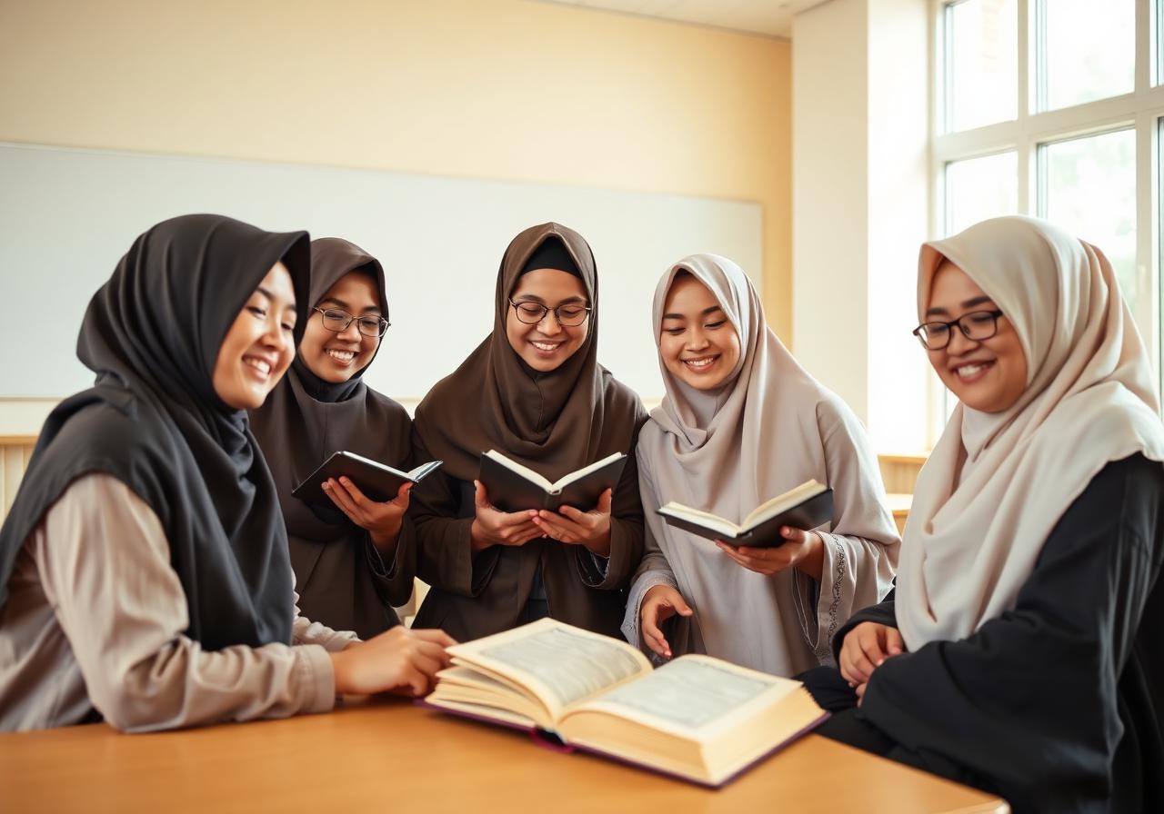 Pelajar Muslim Malaysia mempelajari Al-Quran bersama